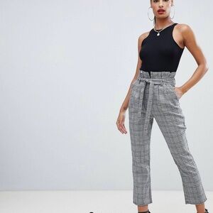 PrettyLittleThing paperbag pants in gray check